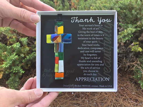 Heartfelt Sentiment With Handmade in USA Cross - Thank You Gift for Family/Friends/Colleagues/Caregivers/Gratitude Gift/Appreciation Gift for Mentor/Pastor/Minister