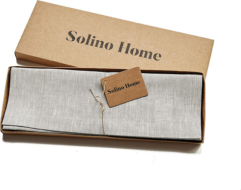 Solino Home Linen Placemats 14 x 19 Inch, European Flax, Oyster Grey Set of 4 Placemats Athena, Handcrafted with 100% Pure Linen