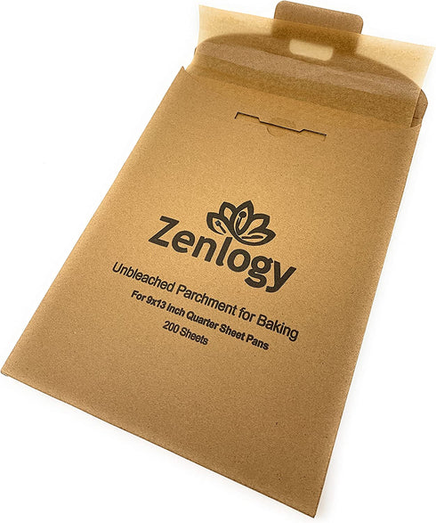 Zenlogy Parchment Paper Sheets 9x13 (200 Sheets) Unbleached Parchment Paper for Baking - Precut Parchment Liners are the Exact Fit for Quarter Sheet Pans