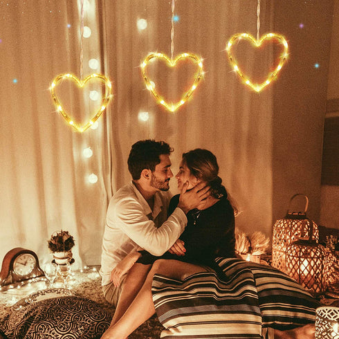 3 Pieces Christmas Indoor Window Decorative Light Decoration Lights, Backdrop Lights for Outdoor Indoor Home Bedroom Wedding Party Holiday Wall (Heart Style)