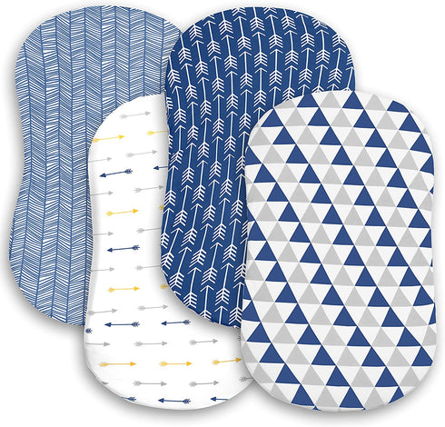 Bassinet Bed Sheets Premium Bassinet Fitted Sheets 4 Pack 100% Jersey Knit Cotton Cradle Sheets Bassinet Bedding for Standard Size Oval or Halo Bassinet Pads Bassinet Sheet for Boy & Girl
