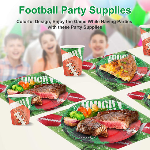 FiGoal Football Themed Party Supplies and Party Decorations for 32 Guests Include, Table Cover, 9?Dinner Plates, 7?Snack/Dessert Plates, Napkins, Cups, Super Bowl Tableware Accessory Decorations