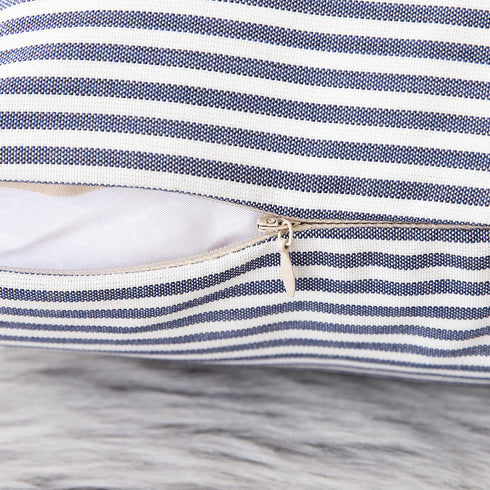 Throw Pillow Covers 24x24 - Decorative Pillows for Couch Set of 2 Rustic Linen Striped Lumbar Cushion Cover Soft Large Pillowcase for Bedding Decor, Sofa, Outdoor Farmhouse Home Navy Blue