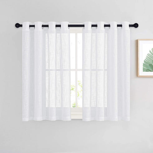 NICETOWN Sheer Curtains for Small Window - Thick Linen Look Window Covering Semi-Voile Drapes for Laundry with Grommet Top ?White, 52 Inch Width, 45 Inch Length, 1 Pair