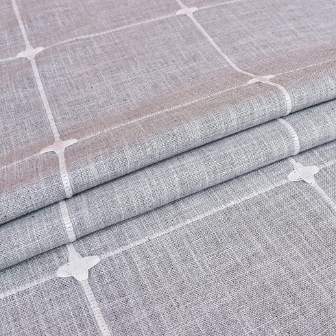 Monibana Plaid Farmhouse Gray Round Tablecloth 48 Inch Cotton Linen Heavy Weight Checkered Table Covers Cloths for Dining Room Kitchen Tabletop Decoration