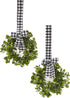 LCI Set of 2 Faux Kitchen Cabinet Wreaths 11" W x 21" L Each (Black & White Plaid)
