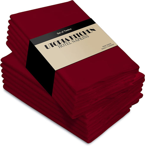 Utopia Kitchen Cloth Napkins 18 by 18 Inches, 12 Pack Burgundy Dinner Napkins, Cotton Blend Soft Durable Napkins