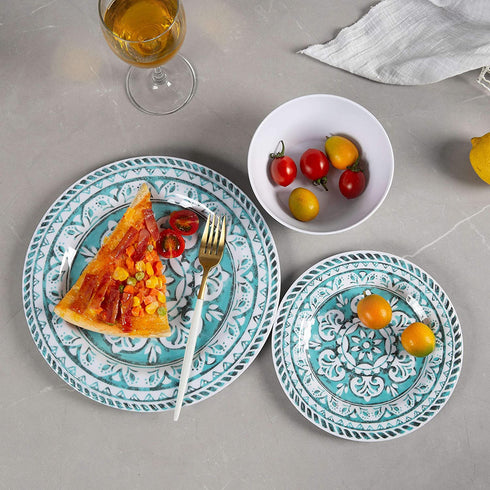 Melamine Dinnerware Set - 12pcs Dinnerware Dishes Set for Everyday Use, Dishwasher safe, Service for 4, Green