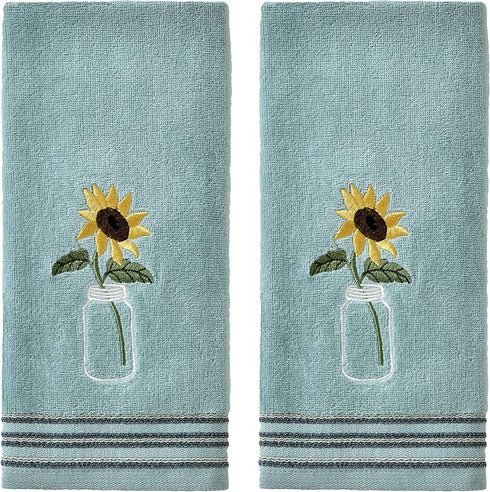 SKL HOME Sunflower in Jar Hand Towel Set, 16x25, Aqua