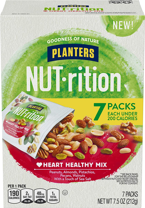 PLANTERS NUT-rition Heart Healthy Mix with Walnuts, 7.5 oz Box (Contains 7 Individual Pouches) - On-the-Go Snack, Work Snack, School Snack and Active Lifestyle Snack - Great Camping Snacks - Kosher