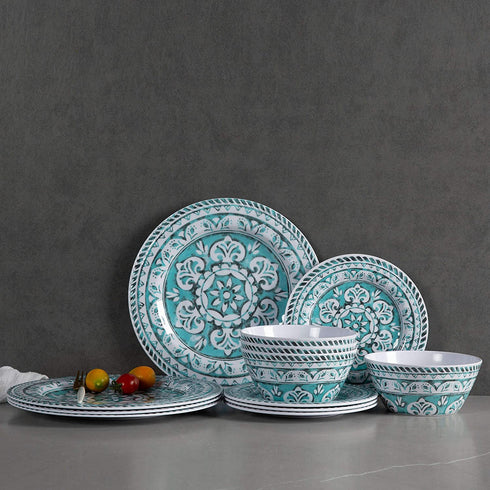 Melamine Dinnerware Set - 12pcs Dinnerware Dishes Set for Everyday Use, Dishwasher safe, Service for 4, Green