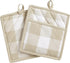Elrene Home Fashions Farmhouse Living Buffalo Check Pot Holder Pair, 8" x 9", Tan/White 2