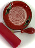 BonCera, All-in-one 4pcs Premium Ceramic Garlic Grater Set - HandMade, Red Sunflower Design Grater Plate w/Garlic Peeler, Gathering Brush, Display Stand, It's also grating Turmeric, Ginger, and more.