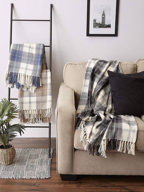 DII Farmhouse Woven Throw, 50x60 with 3" Fringe, French Blue, 1 Piece