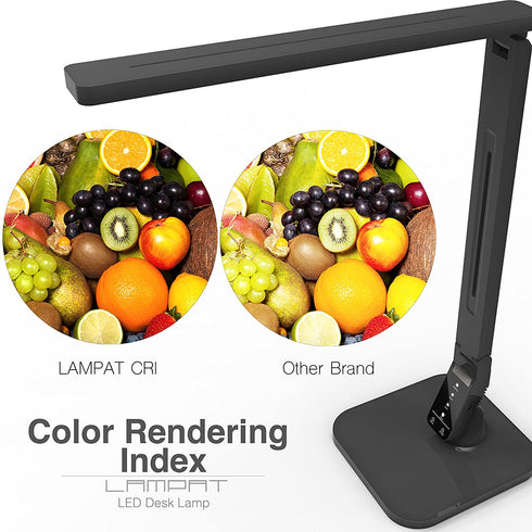LAMPAT Dimmable LED Desk Lamp, 4 Lighting Modes (Reading/Studying/Relaxation/Bedtime), 5-Level Dimmer, Touch-Sensitive Control Panel, 1-Hour Auto Timer, 5V/1A USB Charging Port, Piano Black