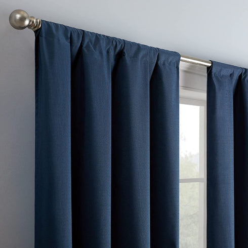 ECLIPSE Kendall Modern Blackout Thermal Rod Pocket Window Curtain for Bedroom or Living Room (1 Panel), 42" x 84", Denim