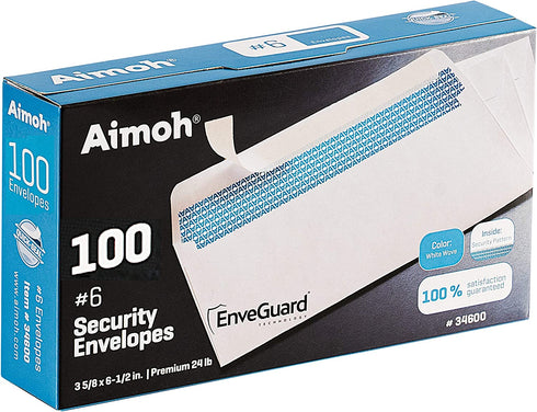 #6 3/4 Security Tinted Self-Seal Envelopes - No Window, Size 3-5/8 X 6-1/2 Inches - White - 24 LB - 100 Count (34600)