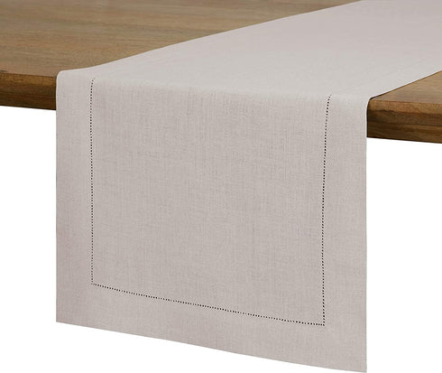 D'Moksha Homes Linen Table Runner - 14 x 48 Inch Natural, 100% Pure Linen Hemstitch Table Runners 48 inches, Machine Washable, Coffee Table Runner for Spring Summer Easter Mother's Day