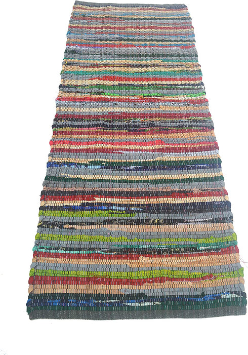 Chardin Home - Eco Friendly 100% Recycled Cotton Colorful Chindi Runner Area Rug - 2'x5'