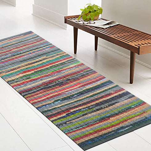 Chardin Home - Eco Friendly 100% Recycled Cotton Colorful Chindi Runner Area Rug - 2'x5'