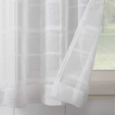 Clean Window Windowpane Plaid Anti-Dust Allergy/Pet Friendly Sheer Cafe Curtain, 52" x 24", White