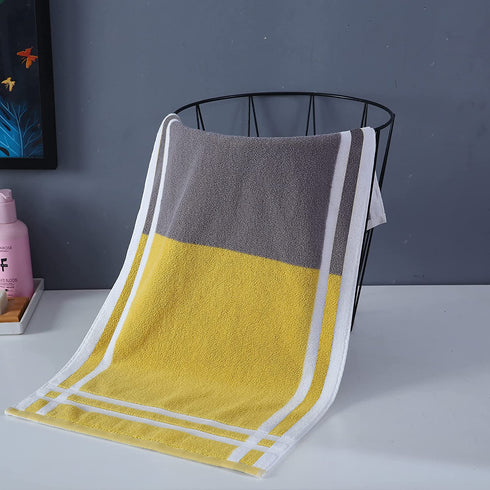 YiLUOMO Hand Towels Set of 2 100% Cotton Striped Checkered Pattern Easter Hand Towel Super Soft Highly Absorbent Towels for Bathroom, Kitchen 13 x 29 Inch (Yellow & Grey)