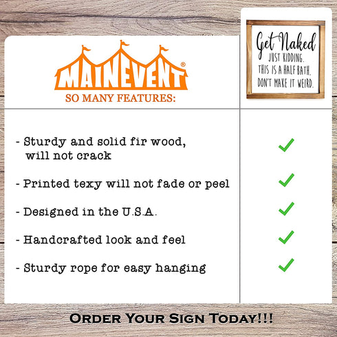 Get Naked Sign For Bathroom Decor Wall Art 12x12 Inch - Half Bath Sign, Rustic Bathroom Wall Decor, Get Naked Just Kidding This is a Half Bath, Bathroom Signs Decor Farmhouse