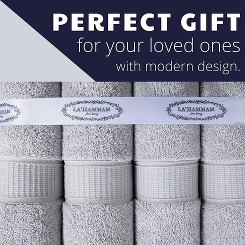 LA™ HAMMAM FINE LIVING - 12 Pack 13? × 13? Soft Cotton Washcloths for Bathroom, Kitchen, Hotel, Spa, Gym | Absorbent and Durable Washcloths Set for Baby and Adults - Light Grey