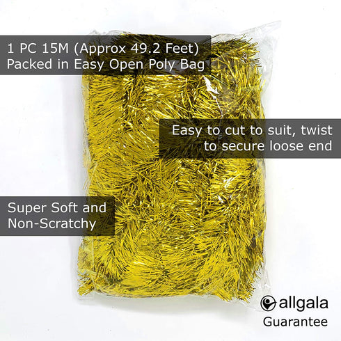 Allgala 50 Feet Christmas Foil Tinsel Garland Decoration for Holiday Tree Walll Rail Home Office Event-Gold-XG93203