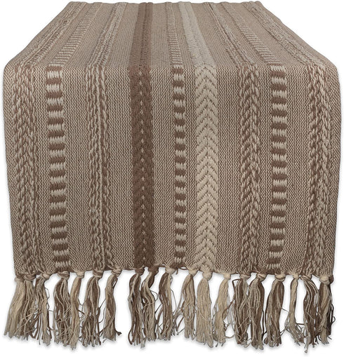 DII Farmhouse Braided Stripe Table Runner Collection, 15x108, Stone