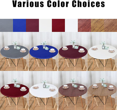 LUSHVIDA Round Waterproof Table Cover Elastic Tablecloth Vinyl Fitted Table Cover Elastic Edged Plastic Table Cover Fits Tables up to 36"-44" R Pine