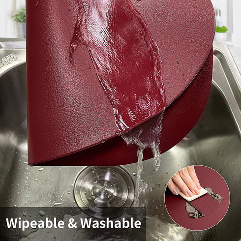 Herda Round Placemats Set of 6 , Faux Leather Placemats , Wipeable Washable Placemats, Heat Resist placemats for Round Table for Kitchen Dining Patio Outdoor/Indoor , Easy to Clean,Red.