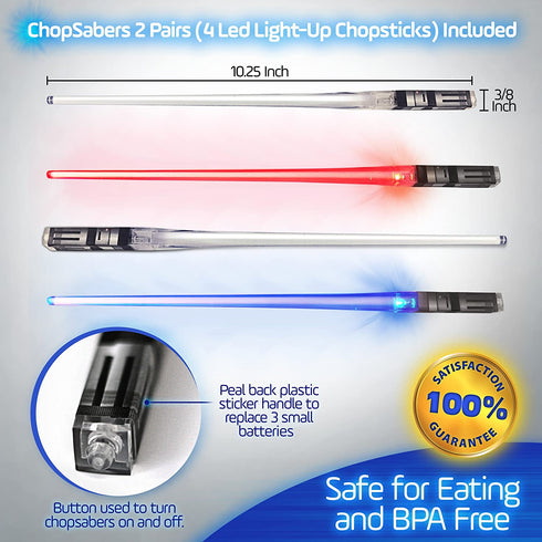 Chop Sabers Light Up LightSaber Chopsticks (4 Pairs, Red, Blue, Green, Purple)