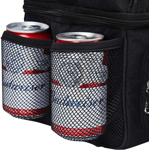 Dual Compartment lunch bag with Shoulder Strap Leakproof Insulated Cooler Bag Tote with Lunchbox Belt for Men Women Adults Work (Black)