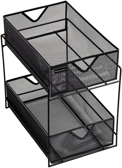 Mind Reader 2 Tier Metal Mesh Storage Baskets Organizer, Home, Office, Kitchen, Bathroom, Black