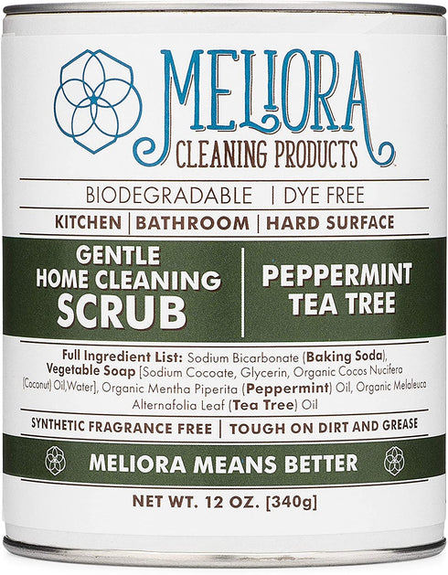 Meliora Cleaning Products Gentle Home Cleaning Scrub - Scouring Cleanser for Kitchen, Tube, and Tile, 12 oz. (Peppermint Tea Tree)