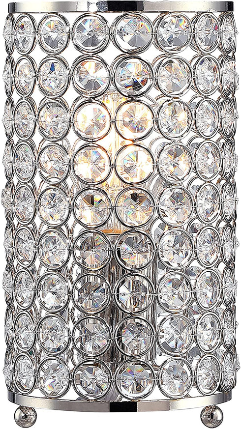 1 Light K9 Crystal Table lamp with Polished Nickel Finish,Modern and Concise Fixture with Polyhedral,Opal Crystal Shade for Bar, Dining Room, Corridor,Living Room(Include a 10W CFL Bulb)