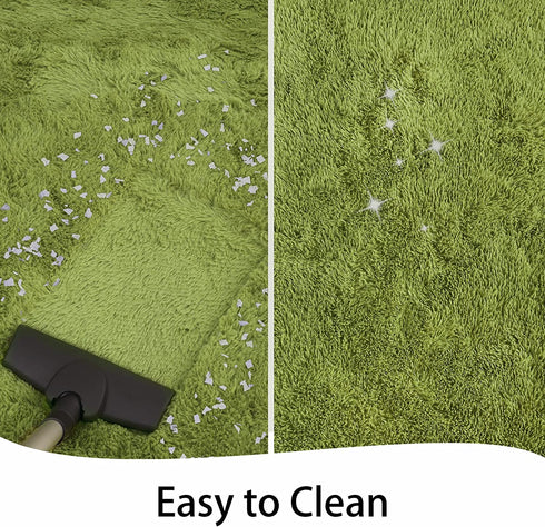 Keeko Premium Fluffy Grass Green Area Rug Cute Shag Carpet, Extra Soft and Shaggy Carpets, High Pile, Indoor Fuzzy Rugs for Bedroom Girls Kids Living Room Home, 4x5.3 Feet