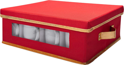 Simplify 12 Count Mug & Cup Storage Box, Individual Compartments China Tableware Containers, Red