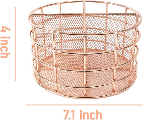 Rosework Rose Gold Makeup Brush Holder, Round Makeup Organizer For Vanity, 4 Compartment Makeup Brush Organizer and Cosmetic Brush Holder, Great Skincare Organizer and Makeup Brush Storage