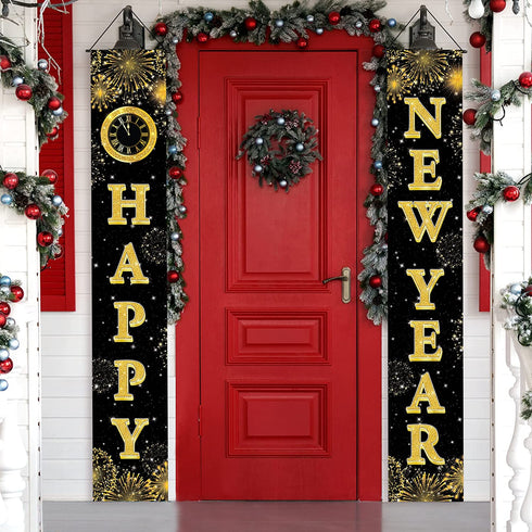 Large New Year Door Banner, 2 Pieces - 72x12 Inch, Happy New Year Banner 2022 | New Year Door Hanging Decorations | New Year Door Sign for New Years Eve Party Supplies 2022 Happy New Year Decorations