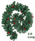 9 Ft Pre-lit Lighted Christmas Garland Decor, Festive Holiday Decoration for Outdoor/Indoor, Green Pine Branches with Red Berries and Pine Cones, Waterproof 50 Warm Lights with Timer
