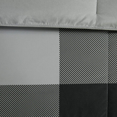 Madison Park Essentials Plaid Comforter Set Bedding Sets Modern All Season Bedding Set with Matching Sham, Full/Queen, Grey/Black