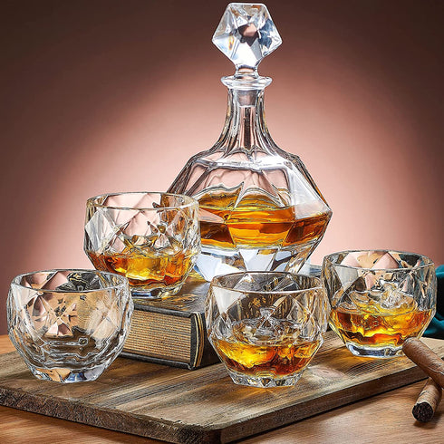 Crystal Whiskey Glasses Set of 4, 10 oz Rocks Glasses Lowball Scotch Glasses Bourbon Glasses Unique Old Fashioned Glasses with Gift Box