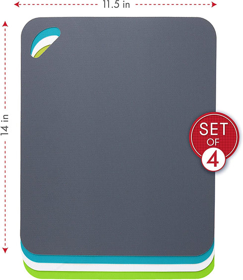 Dexas Heavy Duty Grippmat Flexible Cutting Board Set of Four, 11.5 by 14 inches: Gray, Turquoise, White, Green