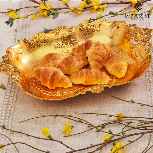 Large Rose Gold Plastic Food Serving Tray - 2 Pack Reusable Decorative Rectangular Appetizer Platter - Elegant Modern Weaved Design for Kitchen, Party, Centerpiece Display - by Impressive Creations