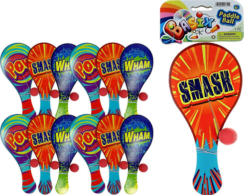 JA-RU Wood Paddle Ball with String (12 Packs) Real Quality Paddle Balls Classic Game Toy. Plus 1 Bouncy Ball | Item #751-12A