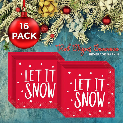 Unique Red Stripes Snowman Dinnerware Party Bundle | Dinner & Dessert Plates, Large & Small Napkins | Candy Cane Paper Disposable Kids Christmas Holiday Dessert Dinner Set