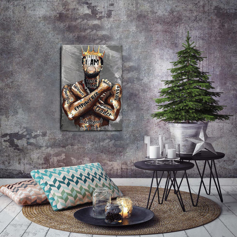 Framed African American Wall Art Inspirational Black Man Men Portrait Wall Art Afro King Poster Abstract Motivational Quotes Canvas Prints Painting Home Decor for Bedroom Living Room Gift for Black Man ready to hang