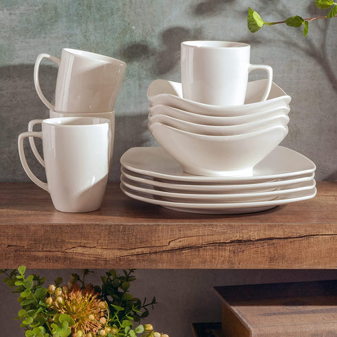 Gibson Home Zen Buffet Dinnerware Set, Service for 4 (12pcs), White (Square)